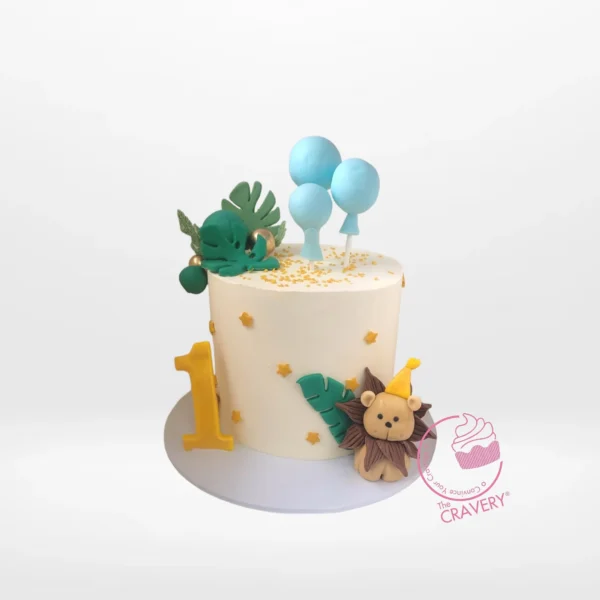 1st Birthday Cake by The Cravery, handcrafted lion-themed cake made at our cake shop in Walsall.