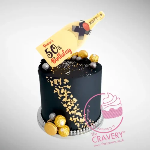 50th Birthday Cake, A golden and elegant cake for celebrating a milestone birthday in Birmingham.