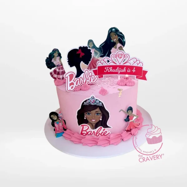 Barbie with Cake by The Cravery, African Barbie themed cake handcrafted at our cake shop in Solihull.