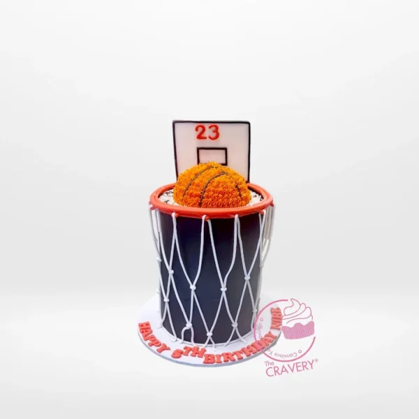 Basketball on Cake – A custom basketball-themed cake with a basketball on top, perfect for celebrations in Birmingham.