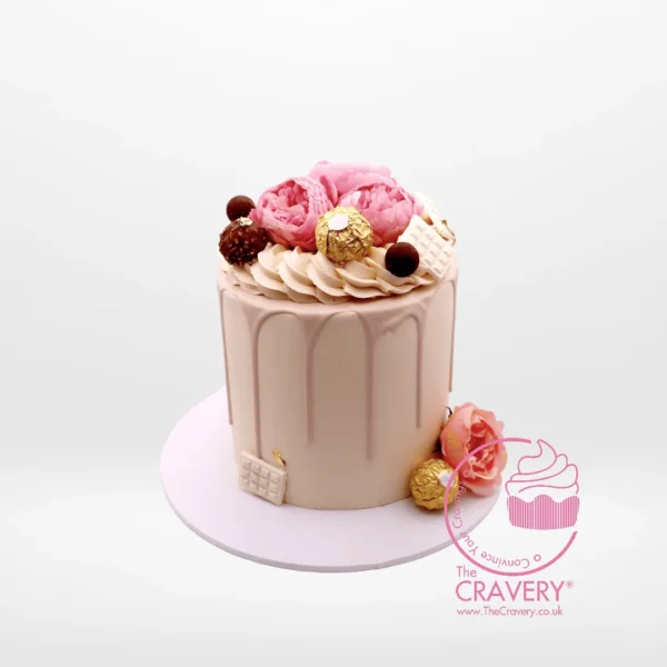 Birthday Girly Drip Cake from Cravery's Cake Shop Birmingham, the perfect elegant treat for any celebration.