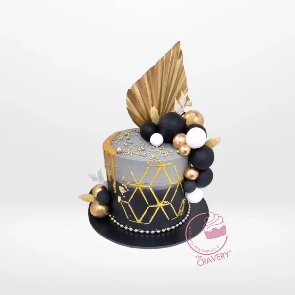 Black and Gold Birthday Cake by The Cravery, elegant handcrafted luxury cake available at our cake shop in Moseley.