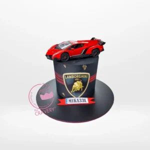 Cake Lamborghini by The Cravery, handcrafted luxury car-themed cake with toy Lamborghini, made by cake makers in Birmingham.