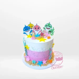 Cake BabyShark – A fun ocean-themed cake with BabyShark and sea creatures, perfect for celebrations in Solihull.