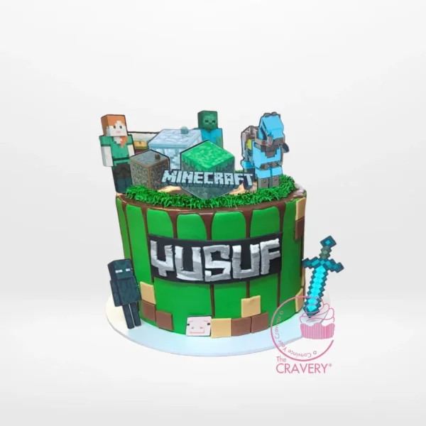 Cake from Minecraft from Cravery cake makers Birmingham – A pixelated, delicious treat for Minecraft fans.