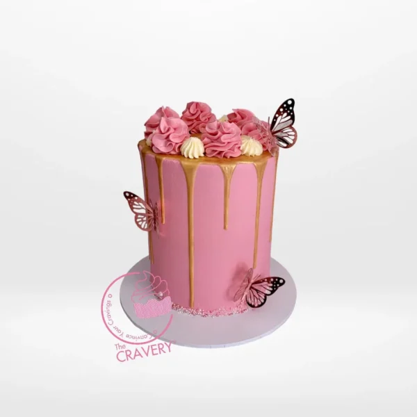 Elegant Gold Rose Cake from The Cravery Cake Shop in Birmingham, featuring gold accents and delicate rose decorations.