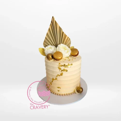 Cake with Macrons from Cravery's birthday cake delivery Birmingham offerings – A delightful treat adorned with colourful macarons.