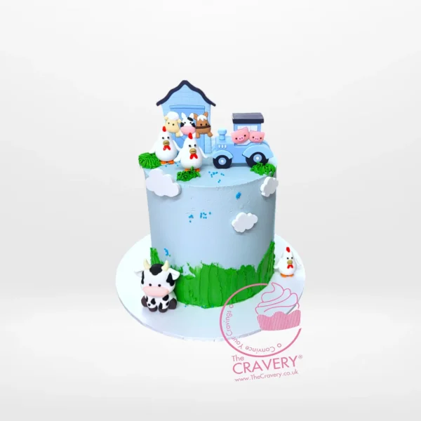 Farm Birthday Cake – A custom-designed farm-themed cake with toy animals and edible prints, perfect for birthdays in Birmingham.