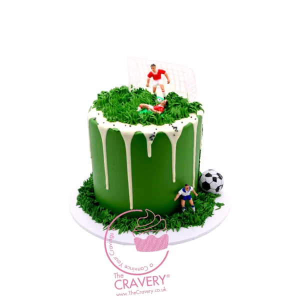 Football Pitch Cake with green buttercream grass handcrafted at The Cravery, cake shop on Witton Road.
