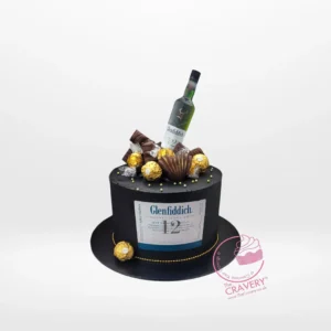 Birthday Cake Gold and Black by The Cravery, Glenfiddich-inspired handcrafted cake available for birthday cakes delivered in Birmingham.