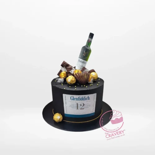 Birthday Cake Gold and Black by The Cravery, Glenfiddich-inspired handcrafted cake available for birthday cakes delivered in Birmingham.