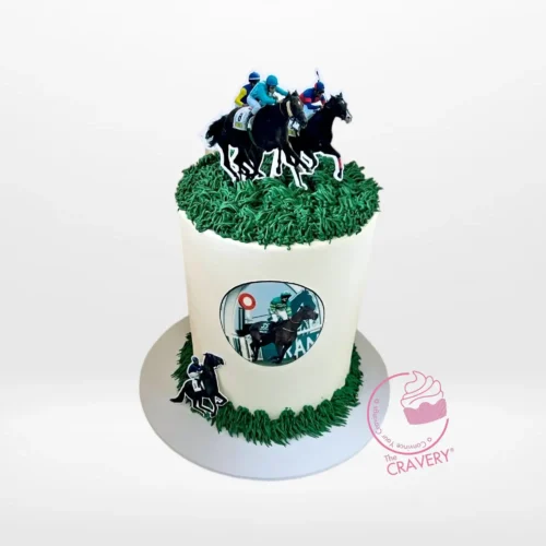 Horse Race Birthday Cake by The Cravery, racing-themed design handcrafted at our cake shop in Maypole.