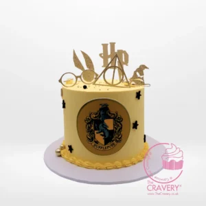Hufflepuff Cake with Harry Potter inspired decorations from Cake Shop Birmingham