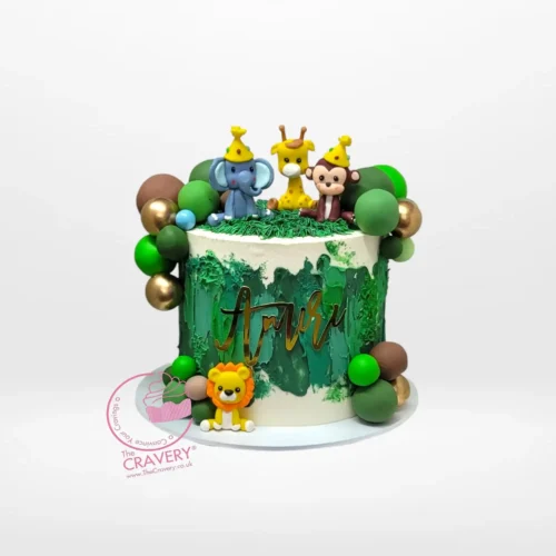 Safari 1st Birthday Cake by The Cravery, handcrafted jungle-themed cake available across Walsall.