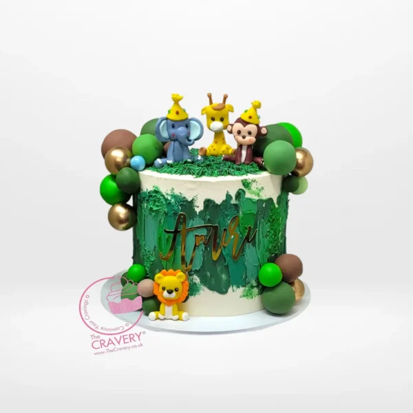 Safari 1st Birthday Cake by The Cravery, handcrafted jungle-themed cake available across Walsall.