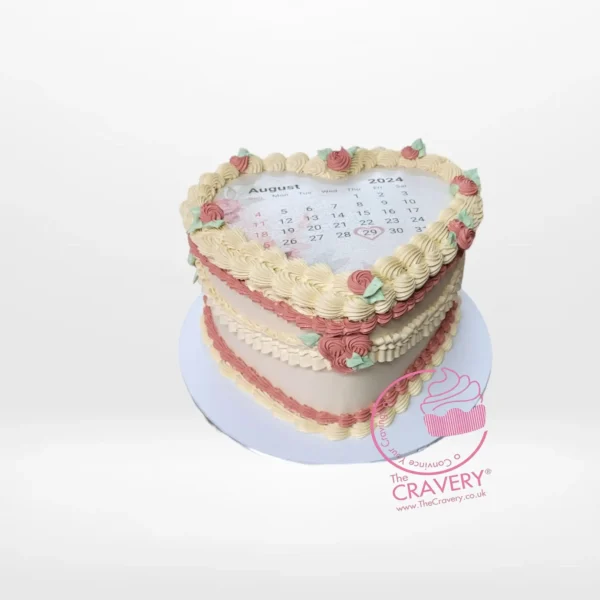 Latte Calendar Heart Cake – Romantic cake available at birthday cakes Birmingham.