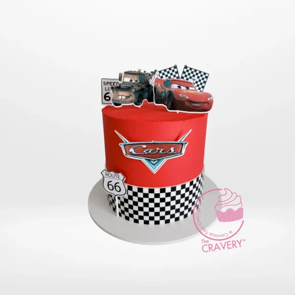 McQueen Car Cake inspired by Disney Pixar’s Cars, handcrafted at The Cravery, cake shop Selly Oak.