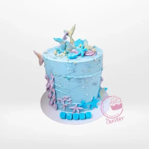 Birthday Mermaid Cake with seashells and mermaid tail from The Cravery Cake Shop Northfield.
