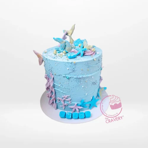 Birthday Mermaid Cake with seashells and mermaid tail from The Cravery Cake Shop Northfield.