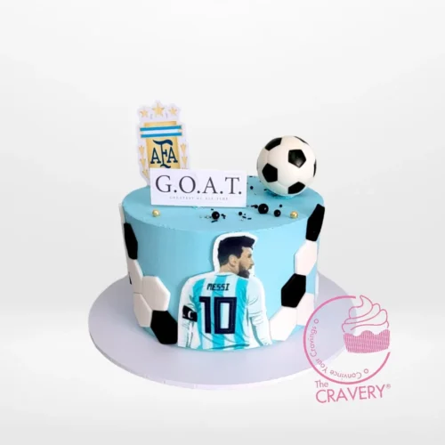 Messy Cake from Cravery cake shop Solihull – A Messi-inspired football-themed celebration cake.