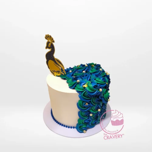 Peacocks Cake – A custom cake featuring peacock feathers, available at our cake shop Birmingham.