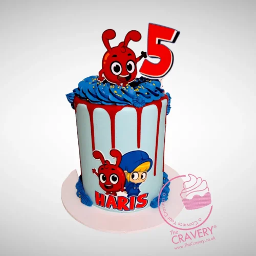 Mila and Morphle themed Personalised Cake by The Cravery, handcrafted children’s celebration cake from our cake shop in Maypole.