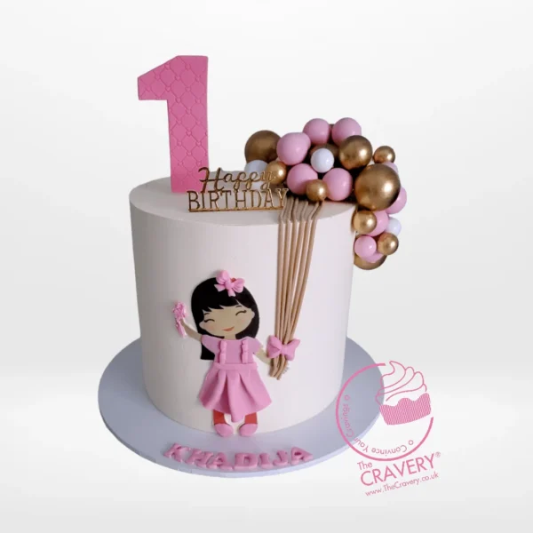 Pink 1st Birthday Cake from Cravery's Birmingham Birthday Cake Delivery
