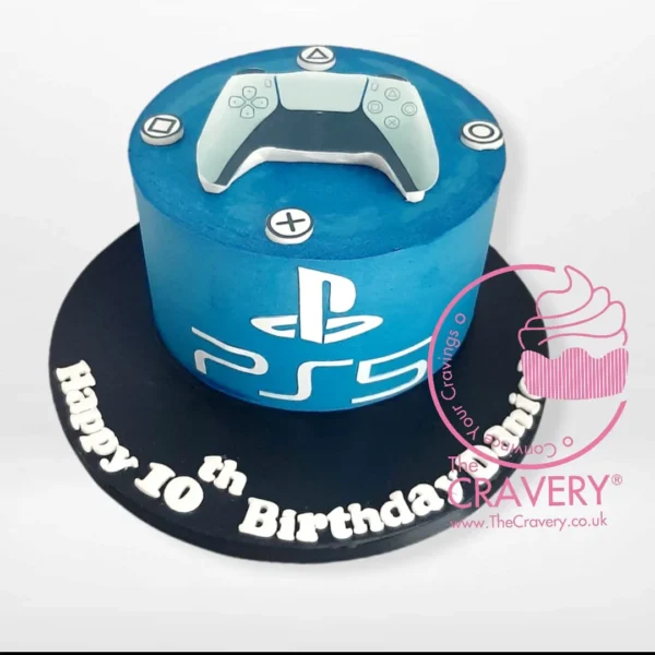 PS5 Birthday Cake with controller topper from The Cravery Cake Shop Handsworth.