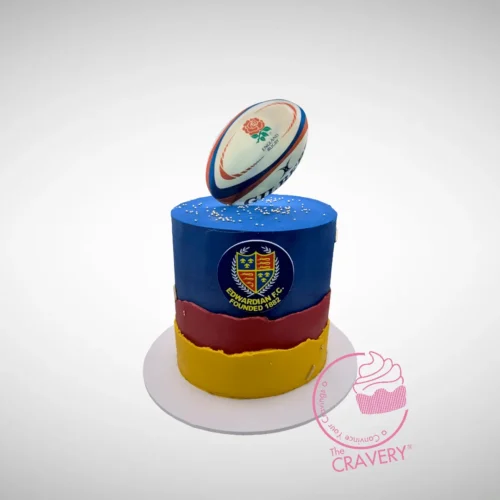 The Cravery's Rugby Football Cake, A bespoke rugby-themed creation from Cravery's cake shop Walsall.
