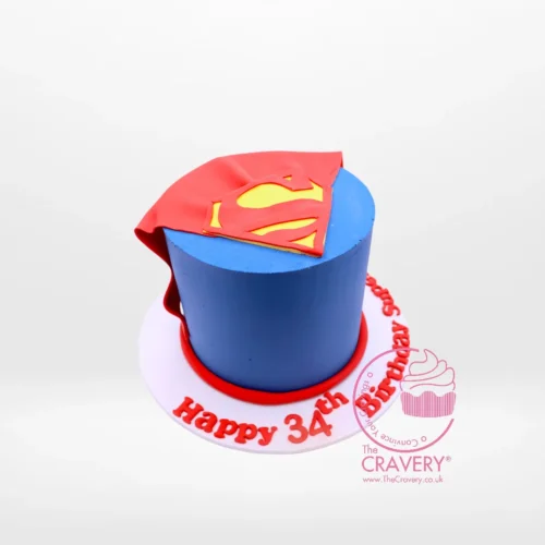 Superman Cake from Cravery's Cake Shop Birmingham. A fun and delicious cake for superhero-themed celebrations.