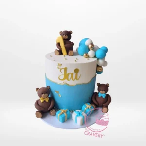 Teddy with Cake from Cravery's Cake Shop Solihull – A charming and sweet celebration centerpiece.