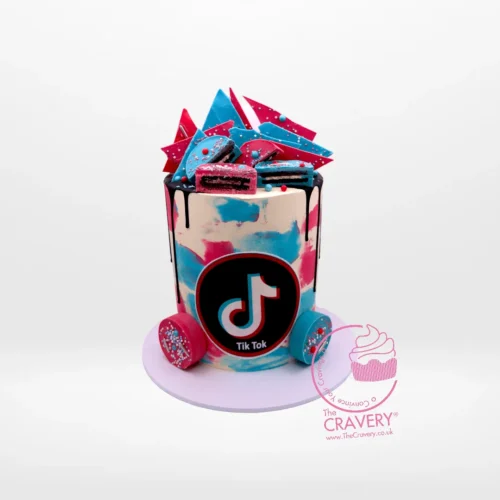 TikTok Cake with logo design and trend-inspired details by The Cravery Cake Shop near Solihull.