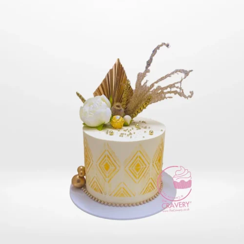 White & Gold Cake – A luxury cake with elegant white and gold accents, perfect for celebrations in Solihull.