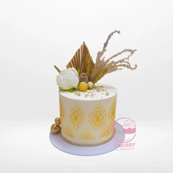 White & Gold Cake – A luxury cake with elegant white and gold accents, perfect for celebrations in Solihull.