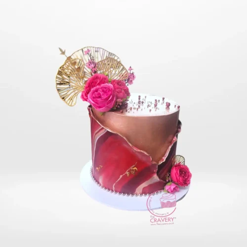 Marble Birthday Cake by The Cravery, elegant handcrafted marble-effect cake, available at our cake shop on Smethwick High Street.