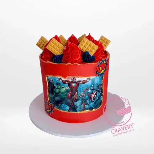 Avengers Avengers Cake, superhero themed cake with Marvel characters, birthday cakes delivered in Birmingham