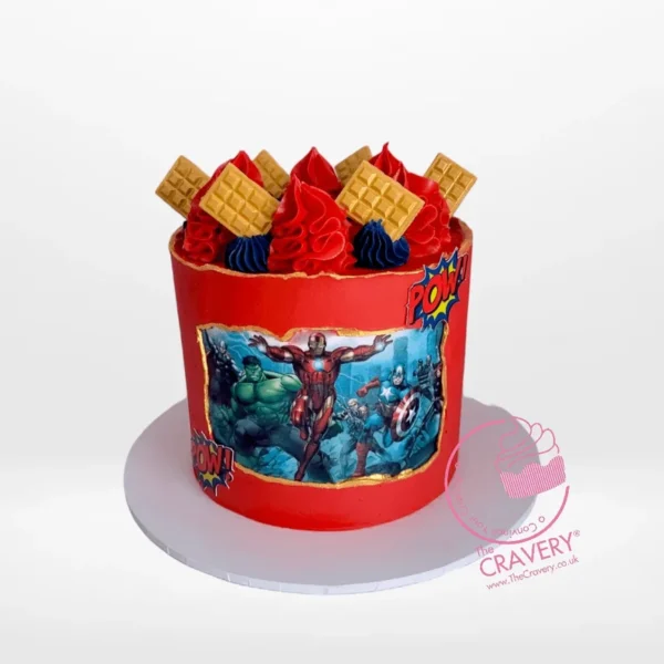 Avengers Avengers Cake, superhero themed cake with Marvel characters, birthday cakes delivered in Birmingham