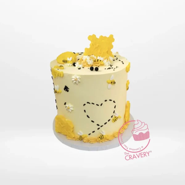 Happy Bee Cake by The Cravery, yellow bee-themed birthday cake available for cake delivery in Birmingham.