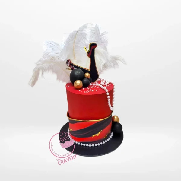 Masquerade Party Cake by The Cravery, elegant handcrafted design with non-edible decorations, made at our bakery in Sutton Coldfield.