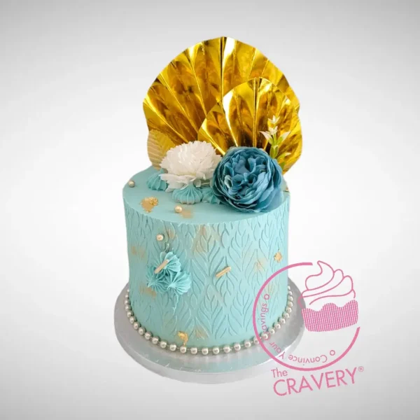 Elegant Tiffany Cake in signature blue with white ribbon and bow, handcrafted by The Cravery Cake Shop Walsall.