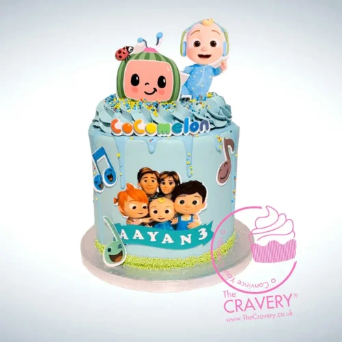 Cocomelon Cake by The Cravery, handcrafted children’s birthday cake featuring Baby JJ, available for cake delivery in Birmingham.