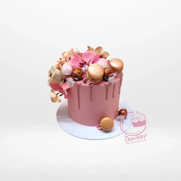 Flower Topped Cake from Cravery Cake Shop Birmingham. A beautifully elegant cake adorned with non-edible flowers.