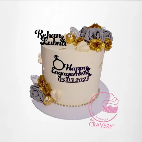 Happy Engagement Cake by The Cravery, elegant buttercream engagement cake from our Birmingham bakery.