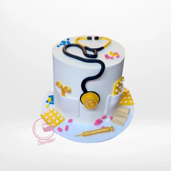 Doctor Cake – A medical-themed cake featuring medical symbols, perfect for doctor celebrations in Birmingham.