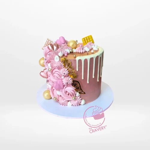 Gold and Rose Gold Cake by The Cravery, elegant handcrafted metallic cake from our cake shop on Smethwick High Street.