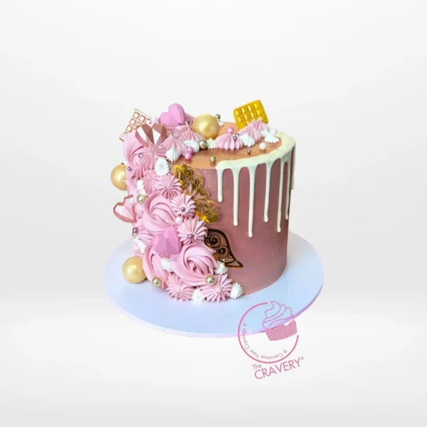 Gold and Rose Gold Cake by The Cravery, elegant handcrafted metallic cake from our cake shop on Smethwick High Street.