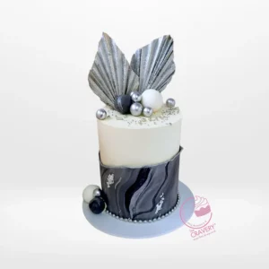 25th Wedding Anniversary Cake by The Cravery, elegant handcrafted silver cake available for wedding cakes in Birmingham.
