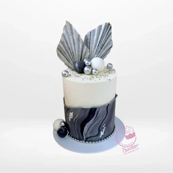 25th Wedding Anniversary Cake by The Cravery, elegant handcrafted silver cake available for wedding cakes in Birmingham.