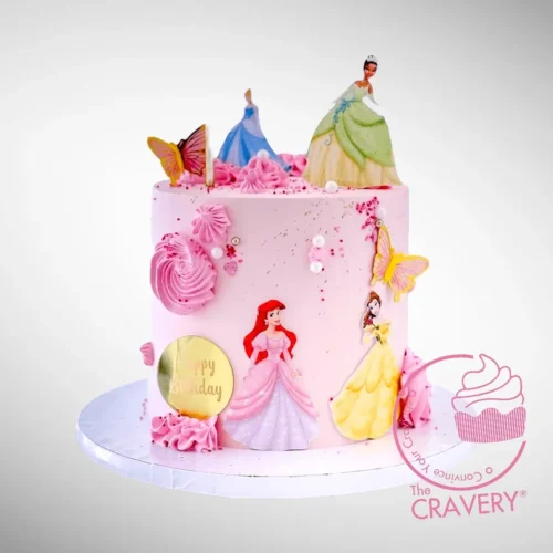 Pink Princess Cake with butterfly topper handcrafted at The Cravery, cake shop Redditch.