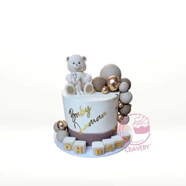 Babyshower Cake – A sweet cake with teddy bear decorations, perfect for baby showers in Birmingham.